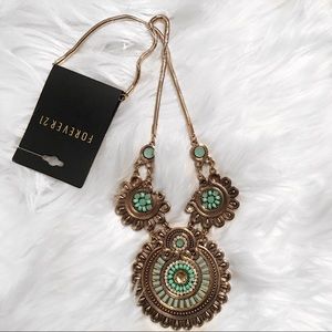 F21 Mint and gold colored statement necklace